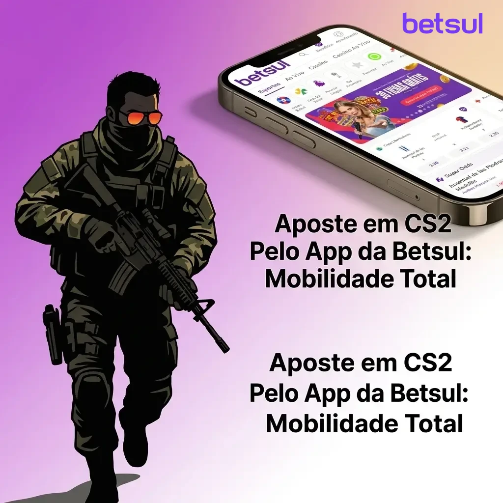 App da Betsul aberto no celular com apostas em CS2, mostrando mercados de esports disponíveis em tempo real