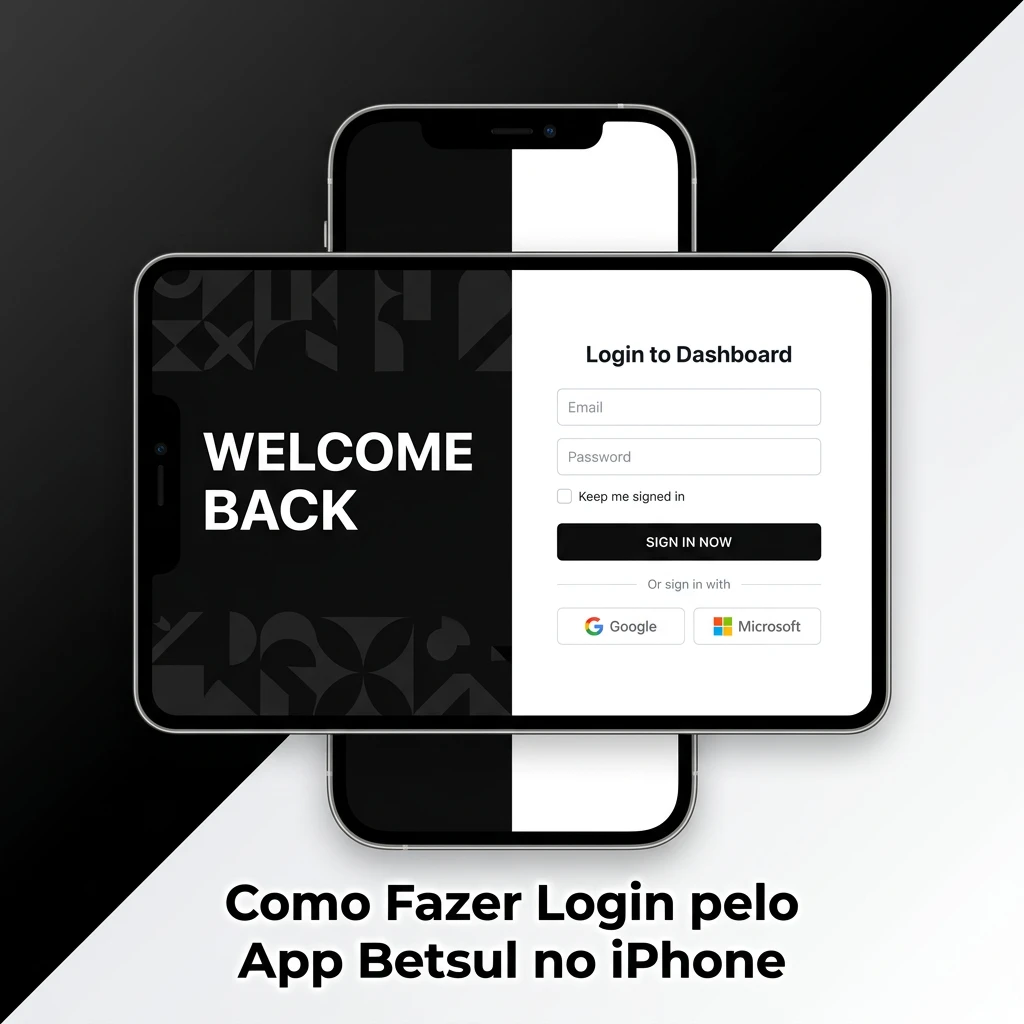 iPhone screen showing Betsul app login steps with email, password fields and Face ID option