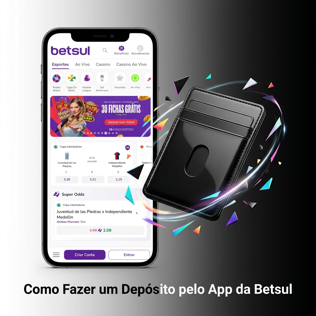 Smartphone showing Betsul app deposit screen with Pix QR code and payment confirmation steps.