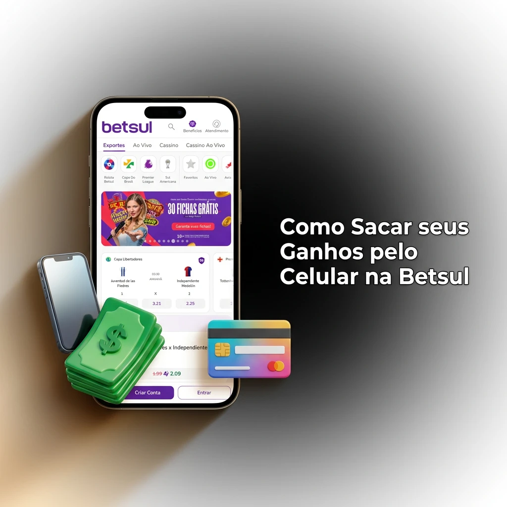 Pessoa usando celular para sacar ganhos na Betsul via Pix, seguindo passos no app de apostas.