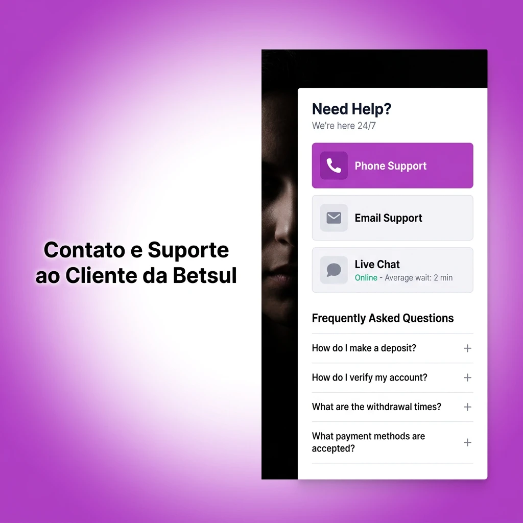 Suporte ao cliente da Betsul com chat ao vivo, e-mail, FAQ e redes sociais disponíveis 24/7 em português